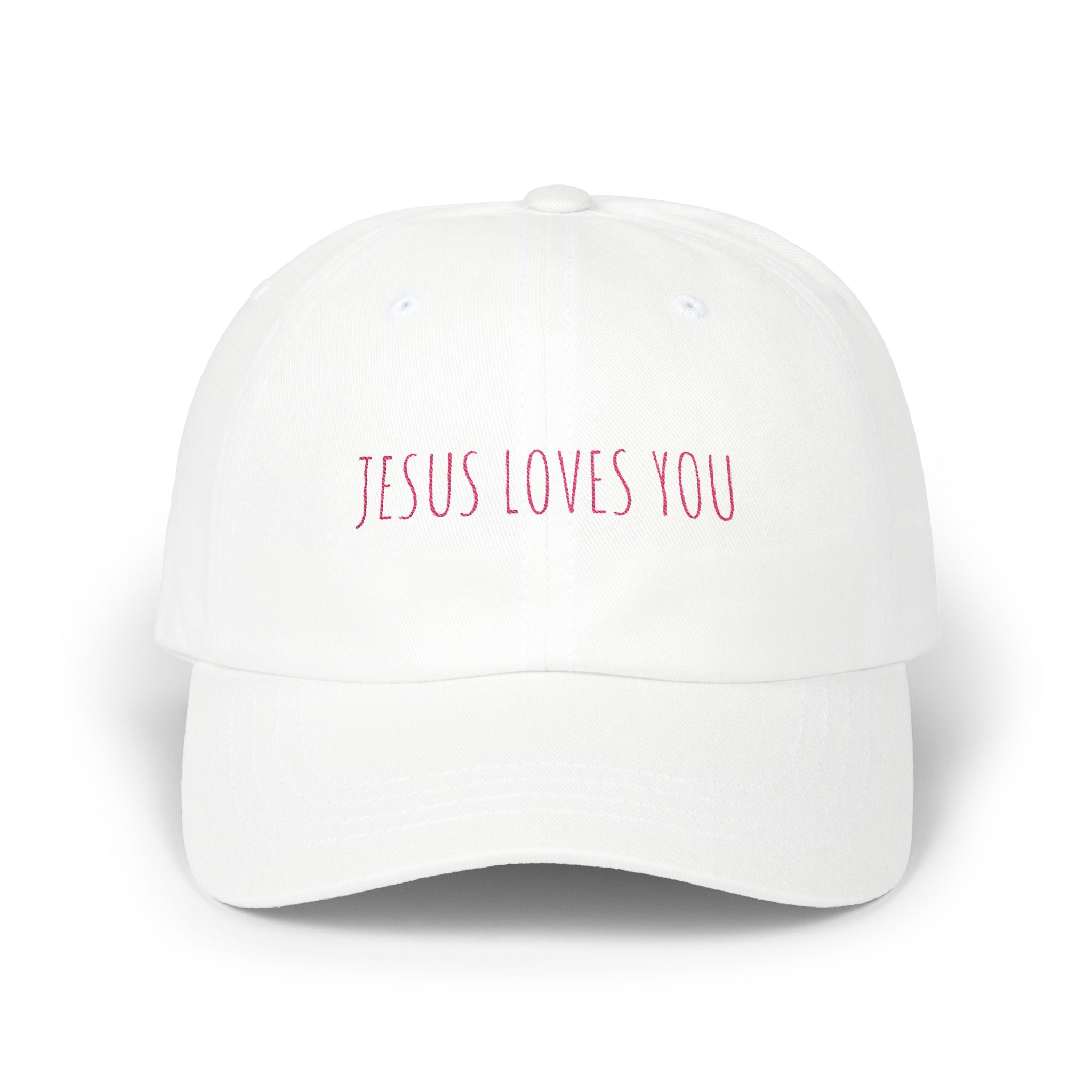 Dad Cap — "Jesus Loves You" Embroidered White Baseball Hat