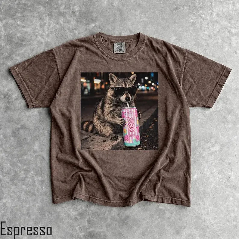Funny Raccoon Cotton Candy Graphic T-Shirt