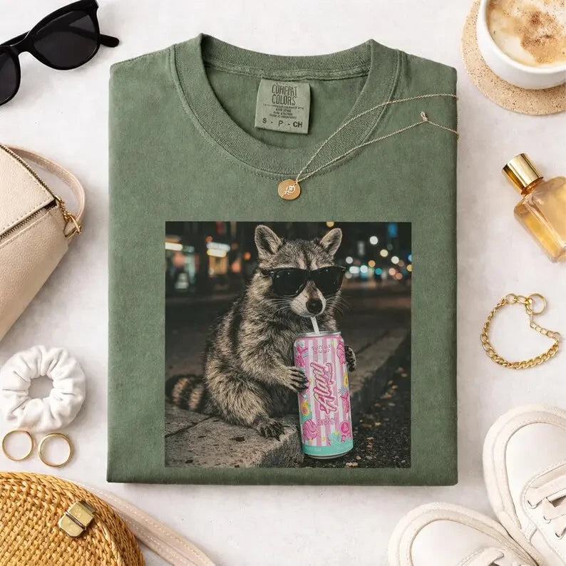 Funny Raccoon Cotton Candy Graphic T-Shirt