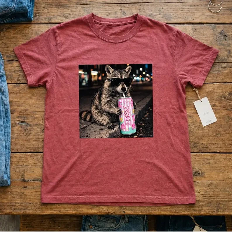 Funny Raccoon Cotton Candy Graphic T-Shirt