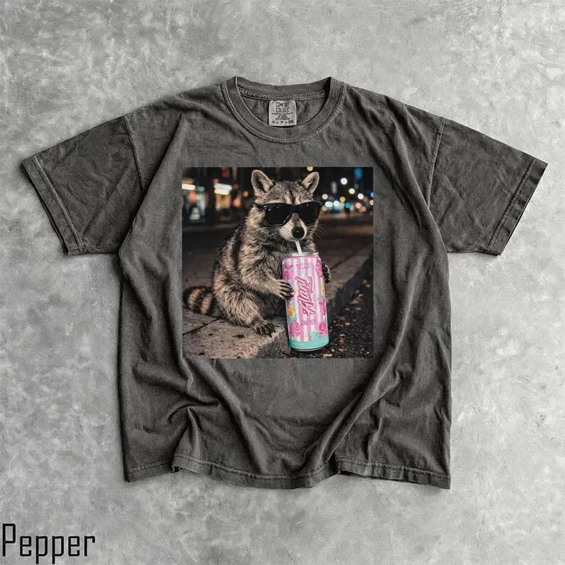 Funny Raccoon Cotton Candy Graphic T-Shirt