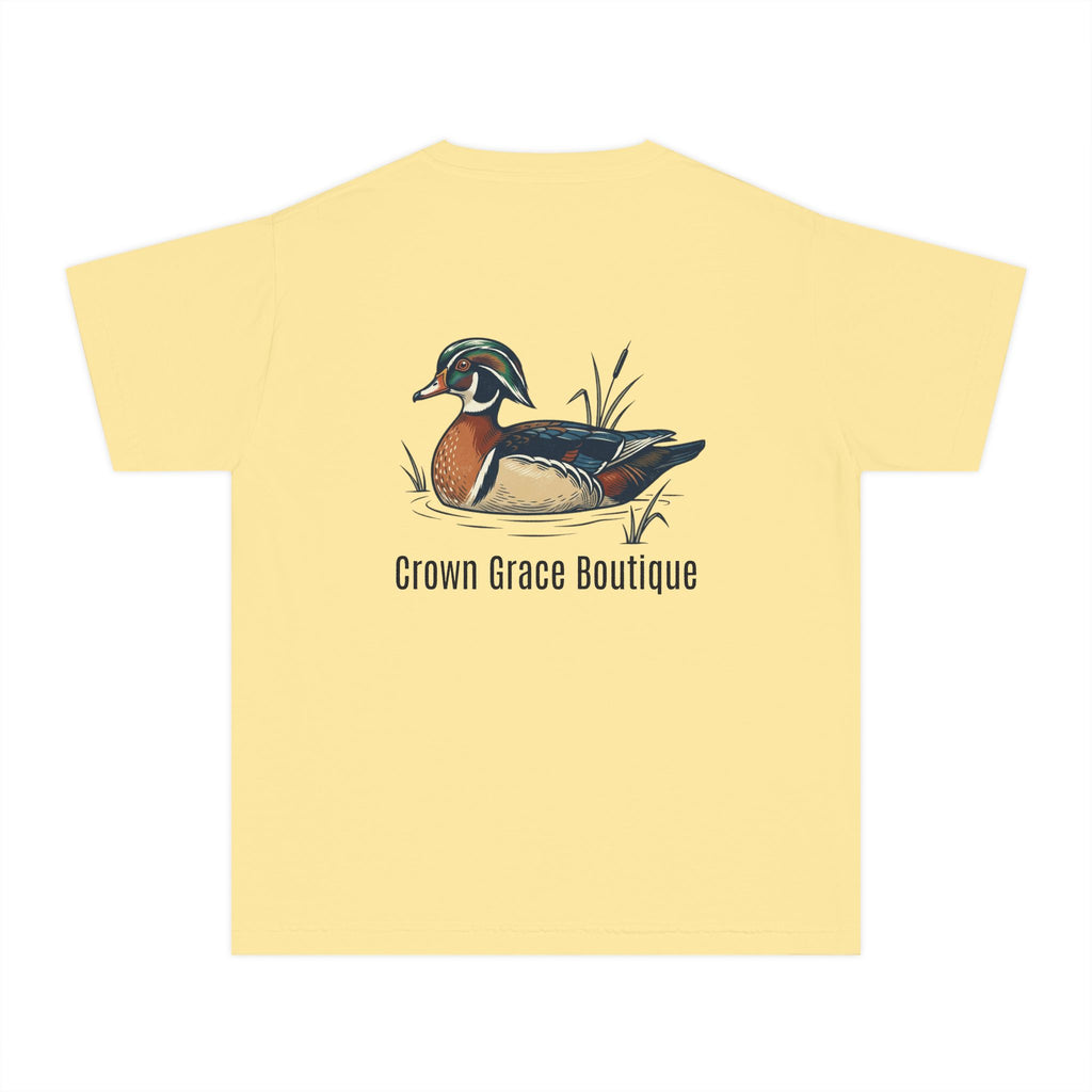 Youth Tee — Vintage Wood Duck Graphic (Crown Grace Boutique)